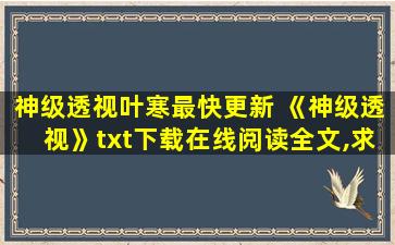 神级透视叶寒最快更新 《神级透视》txt下载在线阅读全文,求百度网盘云资源